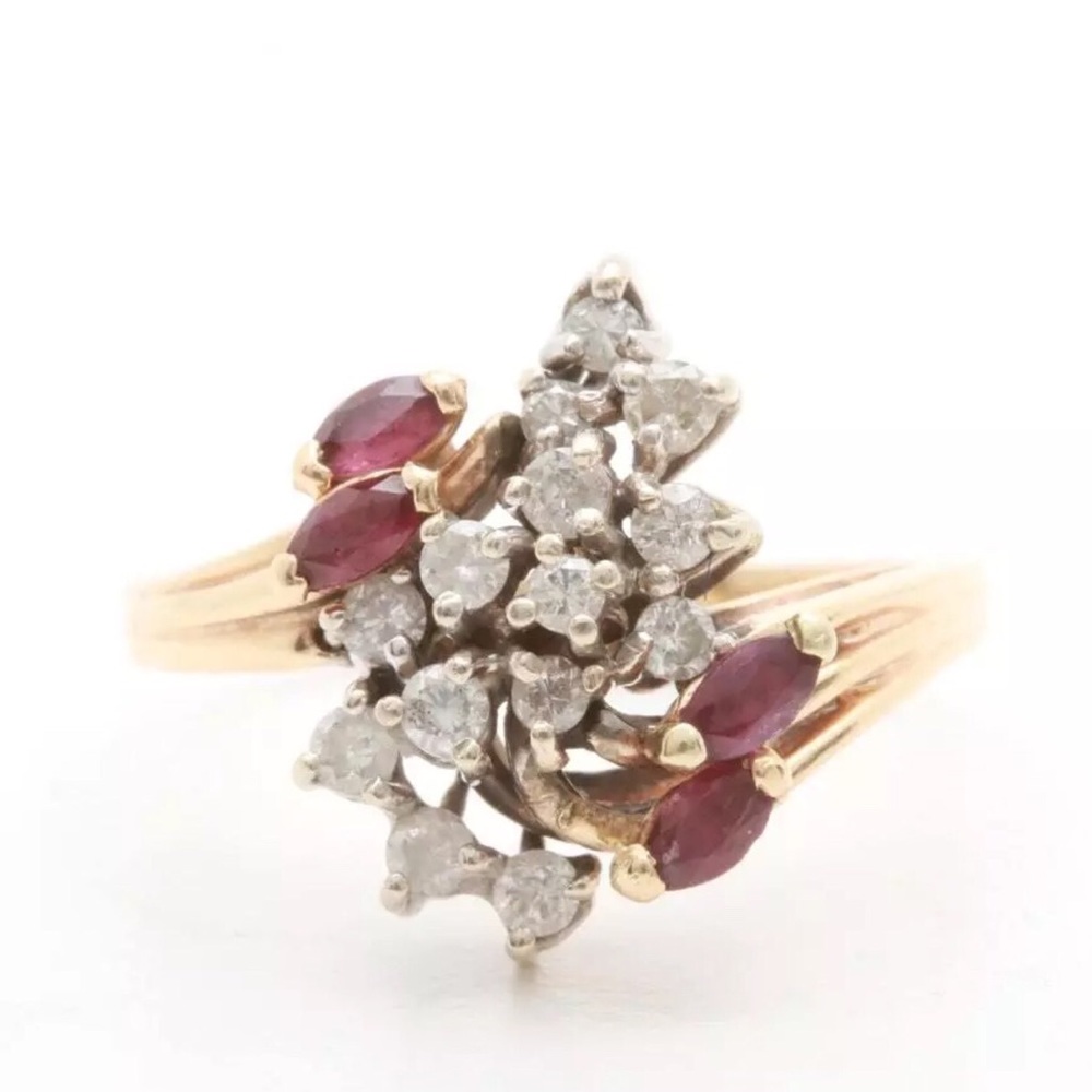 14k yellow gold diamond and ruby ring